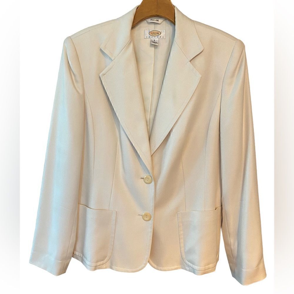 Talbots Sz 8P Winter White 100% Silk Lined Classic Career Office Blazer